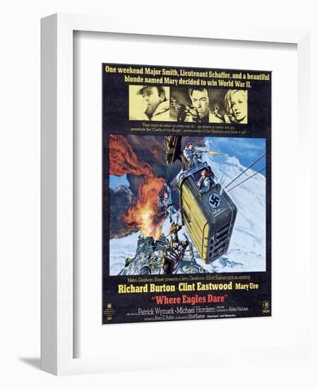 Where Eagles Dare, Top L-R: Richard Burton, Clint Eastwood, Mary Ure on Poster Art, 1968-null-Framed Art Print