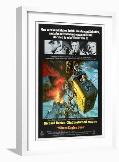 Where Eagles Dare, US poster, Richard Burton, Clint Eastwood, Mary Ure, 1968-null-Framed Premium Giclee Print