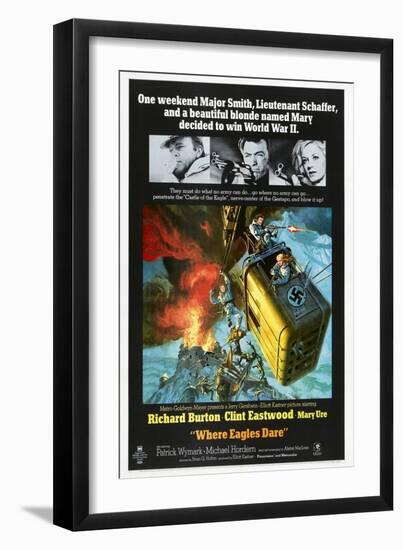 Where Eagles Dare, US poster, Richard Burton, Clint Eastwood, Mary Ure, 1968-null-Framed Art Print