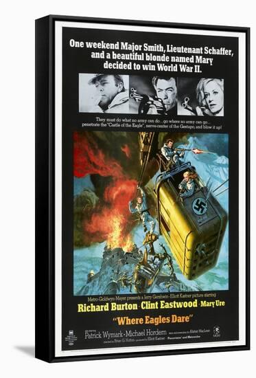 Where Eagles Dare, US poster, Richard Burton, Clint Eastwood, Mary Ure, 1968-null-Framed Stretched Canvas