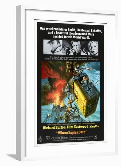 Where Eagles Dare, US poster, Richard Burton, Clint Eastwood, Mary Ure, 1968-null-Framed Art Print
