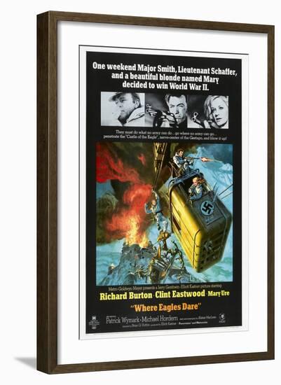 Where Eagles Dare, US poster, Richard Burton, Clint Eastwood, Mary Ure, 1968-null-Framed Art Print