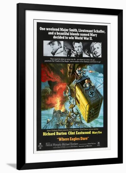 Where Eagles Dare, US poster, Richard Burton, Clint Eastwood, Mary Ure, 1968-null-Framed Art Print