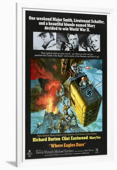 Where Eagles Dare, US poster, Richard Burton, Clint Eastwood, Mary Ure, 1968-null-Framed Art Print