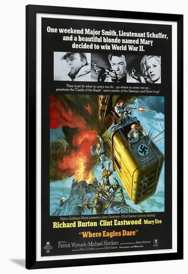 Where Eagles Dare, US poster, Richard Burton, Clint Eastwood, Mary Ure, 1968-null-Framed Art Print