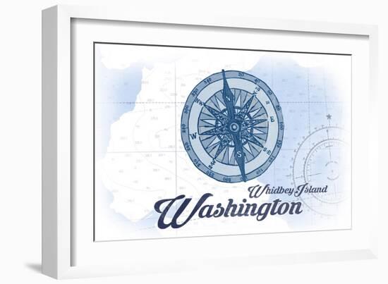 Whidbey Island, Washington - Compass - Blue - Coastal Icon-Lantern Press-Framed Art Print