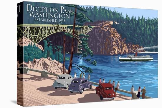 Whidbey Island, Washington - Deception Pass Bridge-Lantern Press-Stretched Canvas