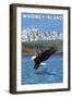 Whidbey Island, Washington - Eagle Fishing-Lantern Press-Framed Art Print