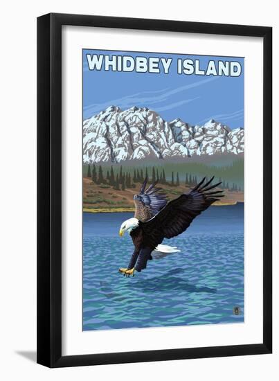 Whidbey Island, Washington - Eagle Fishing-Lantern Press-Framed Art Print