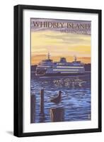 Whidbey Island, Washington - Ferry Sunset and Gull-Lantern Press-Framed Art Print
