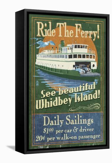 Whidbey Island, Washington - Ferry-Lantern Press-Framed Stretched Canvas