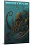 Whidbey Island, Washington - Octopus and Submersible-Lantern Press-Mounted Art Print