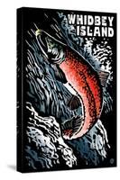 Whidbey Island, Washington - Salmon - Scratchboard-Lantern Press-Stretched Canvas