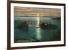 Whidbey Island, Washington - Sunset View on Puget Sound from Rosario Beach, c.1928-Lantern Press-Framed Art Print