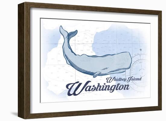 Whidbey Island, Washington - Whale - Blue - Coastal Icon-Lantern Press-Framed Art Print