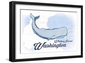 Whidbey Island, Washington - Whale - Blue - Coastal Icon-Lantern Press-Framed Art Print