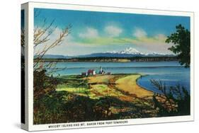 Whidby Island and Mt. Baker from Port Townsend - Port Townsend, WA-Lantern Press-Stretched Canvas