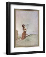 While a Girl is Playing with Fairies One of Them Perches on Her Finger-Claude Sheperson-Framed Art Print