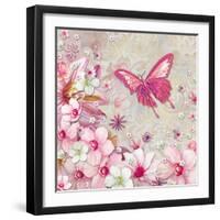 Whimsical Butterfly Pink Flowers-Megan Aroon Duncanson-Framed Art Print