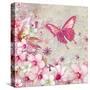 Whimsical Butterfly Pink Flowers-Megan Aroon Duncanson-Stretched Canvas