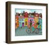 Whimsical City & Bicycle Girl-null-Framed Art Print