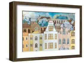 Whimsical City & Light Bulbs-null-Framed Art Print