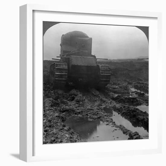 Whippet Tank on a Muddy Battlefield, Morcourt, France, World War I, 1918-null-Framed Photographic Print