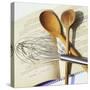 Whisk and Wooden Spoons on Recipe Book-Innerhofer Photodes-Stretched Canvas