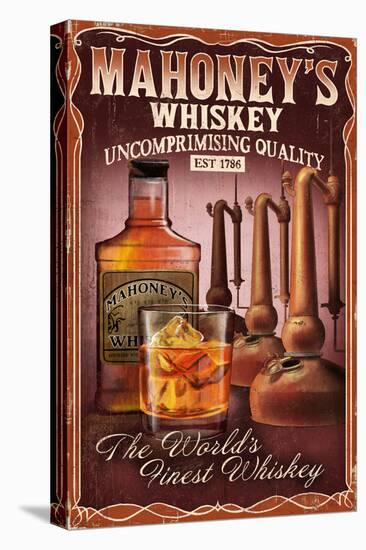 Whiskey - Vintage Sign-Lantern Press-Stretched Canvas