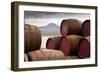 Whisky Barrels on Islay/View over to Jura/Whisky Barrels Stacked Up-Scott Jessiman Photo-Framed Photographic Print