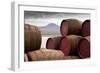 Whisky Barrels on Islay/View over to Jura/Whisky Barrels Stacked Up-Scott Jessiman Photo-Framed Photographic Print