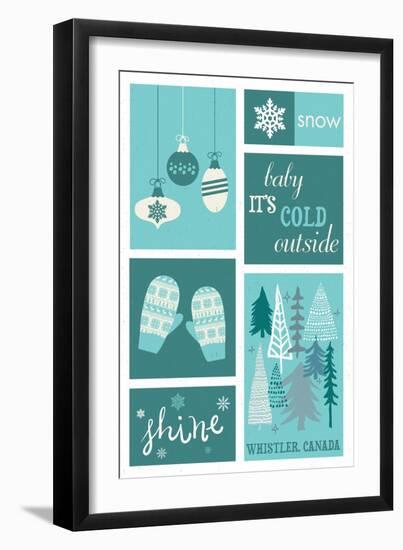 Whistler, Canada - Christmas - Blue Snow - Checkerboard-Lantern Press-Framed Art Print