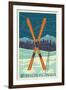 Whistler, Canada - Crossed Skis - Letterpress-Lantern Press-Framed Art Print