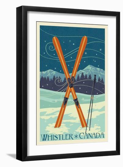 Whistler, Canada - Crossed Skis - Letterpress-Lantern Press-Framed Art Print