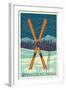 Whistler, Canada - Crossed Skis - Letterpress-Lantern Press-Framed Art Print