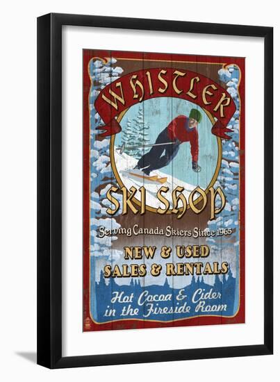 Whistler, Canada - Ski Shop Vintage Sign-Lantern Press-Framed Art Print