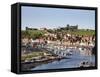 Whitby and the River Esk from the New Bridge, Whitby, North Yorkshire, Yorkshire, England, UK-Mark Sunderland-Framed Stretched Canvas