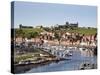 Whitby and the River Esk from the New Bridge, Whitby, North Yorkshire, Yorkshire, England, UK-Mark Sunderland-Stretched Canvas