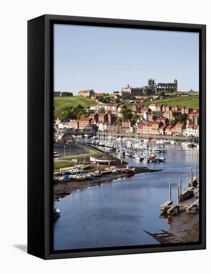 Whitby and the River Esk from the New Bridge, Whitby, North Yorkshire, Yorkshire, England, UK-Mark Sunderland-Framed Stretched Canvas