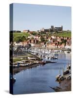 Whitby and the River Esk from the New Bridge, Whitby, North Yorkshire, Yorkshire, England, UK-Mark Sunderland-Stretched Canvas