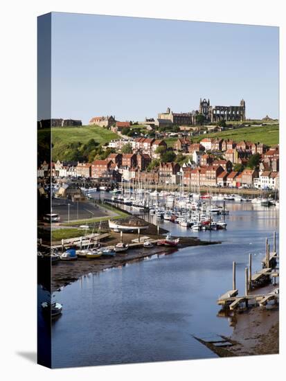 Whitby and the River Esk from the New Bridge, Whitby, North Yorkshire, Yorkshire, England, UK-Mark Sunderland-Stretched Canvas