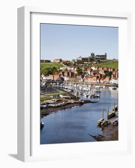 Whitby and the River Esk from the New Bridge, Whitby, North Yorkshire, Yorkshire, England, UK-Mark Sunderland-Framed Photographic Print