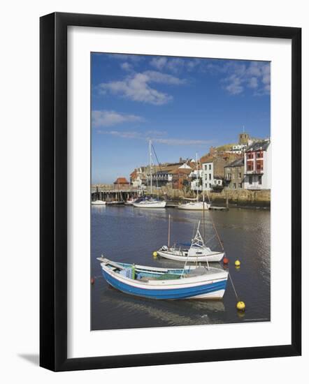 Whitby Church and Fishing Boats in the Harbour, Whitby, North Yorkshire, Yorkshire, England, UK-Neale Clarke-Framed Photographic Print