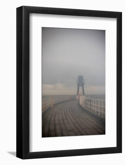 Whitby Harbour West Lighthouse in Mist  2020  (photograph)-Ant Smith-Framed Photographic Print