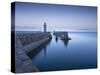 Whitby piers and lighthouses, shortly after sunset, Whitby, North Yorkshire, England-John Potter-Stretched Canvas