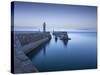 Whitby piers and lighthouses, shortly after sunset, Whitby, North Yorkshire, England-John Potter-Stretched Canvas