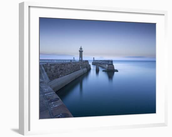 Whitby piers and lighthouses, shortly after sunset, Whitby, North Yorkshire, England-John Potter-Framed Photographic Print