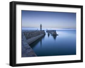 Whitby piers and lighthouses, shortly after sunset, Whitby, North Yorkshire, England-John Potter-Framed Photographic Print