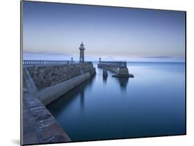 Whitby piers and lighthouses, shortly after sunset, Whitby, North Yorkshire, England-John Potter-Mounted Photographic Print