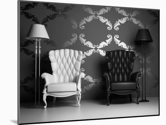 White And Black Armchairs-viczast-Mounted Art Print